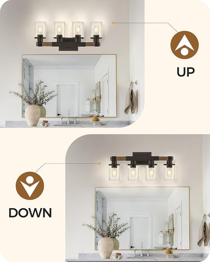5-Light Bathroom Light Fixture, Farmhouse Vanity Lights for Bathroom with Glass Shade, Rustic Bathroom Light Fixtures, E26 Base F10BD05W1