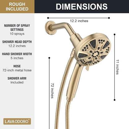 Handheld Shower Head with Magnetic Docking System | 10-Function High Pressure Detachable Shower Head, 5-inch Showerhead with 72 Inch Hose, Champagne Gold, SH180-CB
