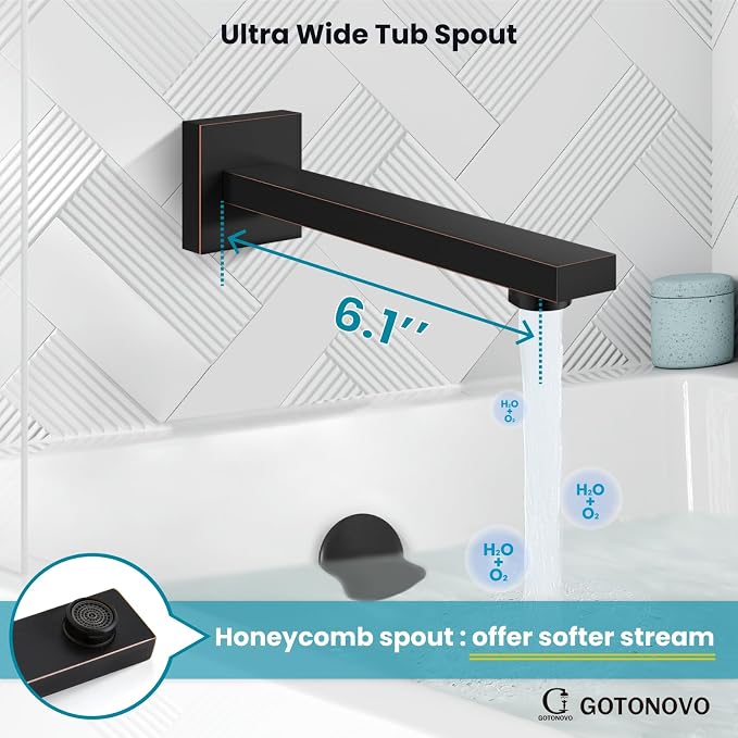 gotonovo Bathtub Shower Faucet Set, 8 Inch Shower Head, Oil Rubbed Bronze | Wall Mounted Shower System with Tub Spout for Bathroom, Square High Pressure Rain Shower head with Handheld Spray, All Metal