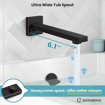 gotonovo Bathtub Shower Faucet Set, 8 Inch Shower Head, Oil Rubbed Bronze | Wall Mounted Shower System with Tub Spout for Bathroom, Square High Pressure Rain Shower head with Handheld Spray, All Metal