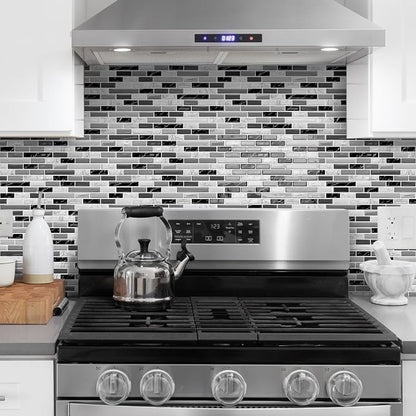 URCOLOR 10-Sheet Peel and Stick Backsplash Tile for Kitchen - 12”×12” Stick on Wall Tile for Bathroom, Black White Grey