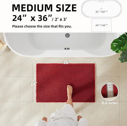 TYUU Waffle Bath Mat, Boho Bathroom Rugs Non Slip, 36x24 Burgundy | Super Absorbent Quick Dry Bath Rug, Non-Slip Backing, Soft Waffle Washable Farmhouse Bathroom Mats, Tub, Shower & Home Decor