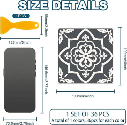 36 Pcs Beige Pattern Peel and Stick Wall Tile Stickers, 4x4inch | Vintage Gray Patterns Wall Tile Stickers Waterproof Self Adhesive Stick on Tiles Decals for Kitchen Bathroom Wall Art Decor