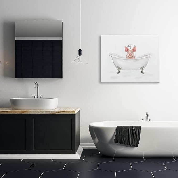 Country Pig Bathtub Farmhouse, 30 x 40 Inch Canvas Wall Art | Stupell Industries · By Ziwei Li · Ready to hang · Whimsical bath and laundry decor · Made in USA