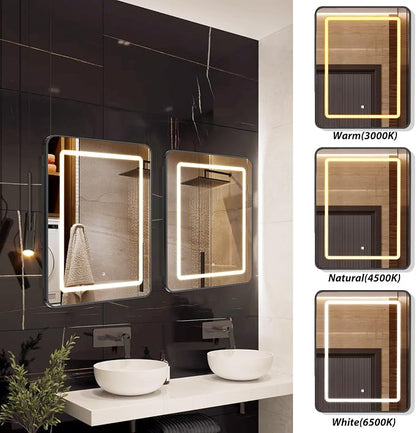 APRILSOUL 20x30 Inch Lighted Bathroom Medicine Cabinet with Mirror, Black Recessed or Surface Mount Medicine Cabinet Mirror with Storage and LED Lights, 3 Colors Temperature, Dimmable Light