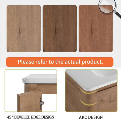 36" Bathroom Vanity with Ceramic Sink, Freestanding Bathroom Vanity with 2-Soft-Close Door, Semicircle Storage Rack & Inside Adjustable Shelves for Home, Farmhouse Floor Mount Vanity, Oak