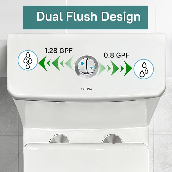 W2121D One-Piece Dual Flush Toilet, 0.8/1.28 GPF,360° Tornado Flush, Elongated D-Shape Bowl, 12-In Rough-In, White, Soft-Close Seat, EPA & WaterSense Certified