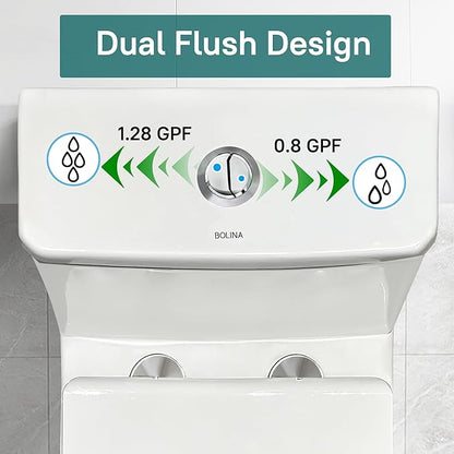 W2121D One-Piece Dual Flush Toilet, 0.8/1.28 GPF,360° Tornado Flush, Elongated D-Shape Bowl, 12-In Rough-In, White, Soft-Close Seat, EPA & WaterSense Certified