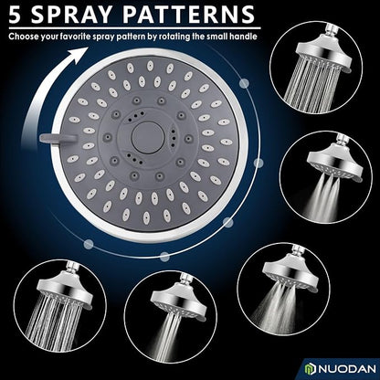 High Pressure Shower Head - 5 Spray Modes Powerful Pressure Boosting Showerhead For Bathroom - High Flow Fixed Showerheads (Chrome)