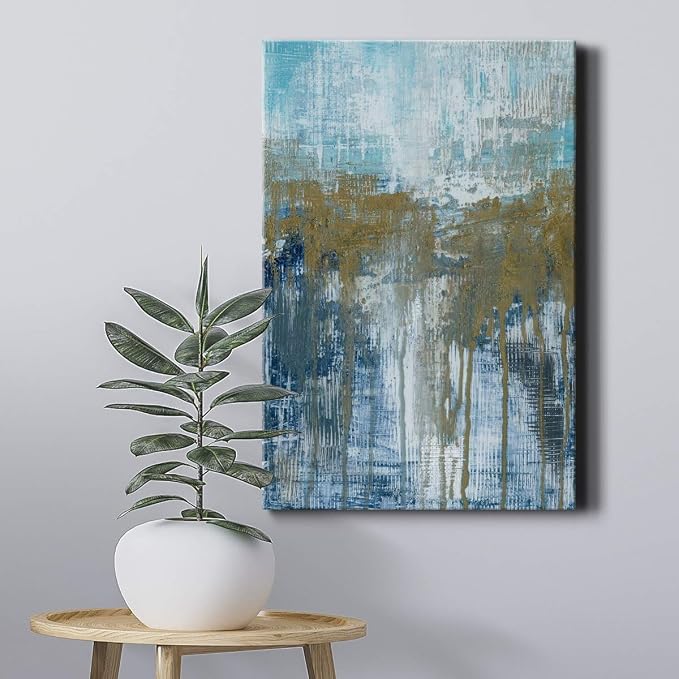 Renditions Gallery Canvas Wall Art Home Decorations Paintings & Prints Blue Grey Dripping Sand Modern Canvas Abstract Wall Hanging Artwork for Living Room Office Kitchen - 32"x48" LT02
