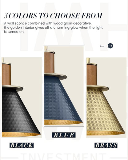 Modern Wall Sconces, HWH Industrial Sconce Wall Lighting Indoor Wall Lamp, 1-Light Barn Vanity Light for Kitchen Bedroom, Hammered Metal Shade, Navy Blue Finish, 5HZG74B-L BL+BG