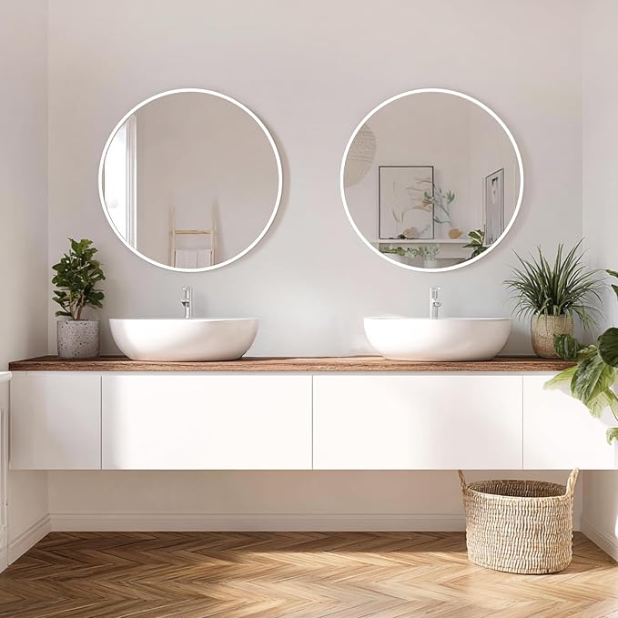 White Bathroom Mirror 30 inch, 2 Pack Wall Mirror,Matte Metal Frame | High Definition Mirror, Easy Installation, Circular Mirrors for Living room Cloakroom, Hallway, Bathroom