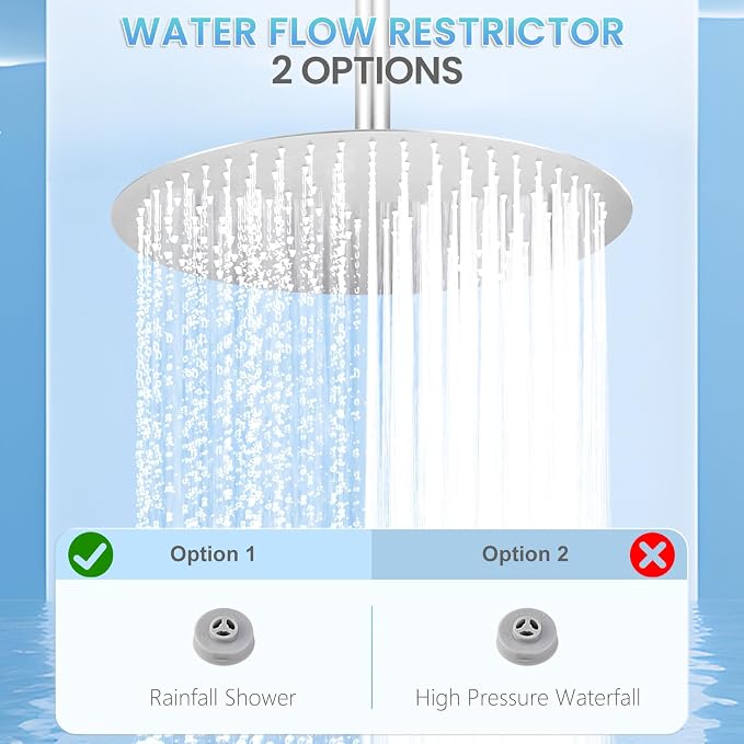 16 inch Ceiling Round Rain Shower Head Brushed Nickel - All Metal Stainless Steel 304, Full Body Round Rainfall Shower with 230 Silicone Nozzles