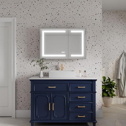 LED Bathroom Medicine Cabinet with Mirror, 24x36 Medicine Cabinet with Lights, Power Failure memor, Dimmable, Defogging, Recessed/Surface, Front&Backlit, Outlets, Dual-Opening