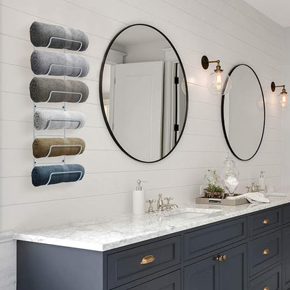 Sorbus Towel Rack Wall Mount – 6 Compartments of White Metal Towel Holder for Bathroom Decor Sets, Organizer for Linens, Gym, Rv, Door, Cabinet - Wine Rack Wall Mounted for Kitchen, Bar, Wine Cellar