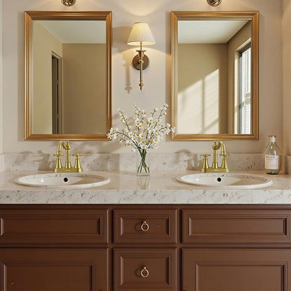 4-inch Centerset Brushed Gold Classical Bathroom Faucet, 2 Handles for 2 or 3 Hole Sink with 360° Swivel Spout, Pop Up Drain Assembly and Supply Hose for Vanity Sink Lavatory Faucet