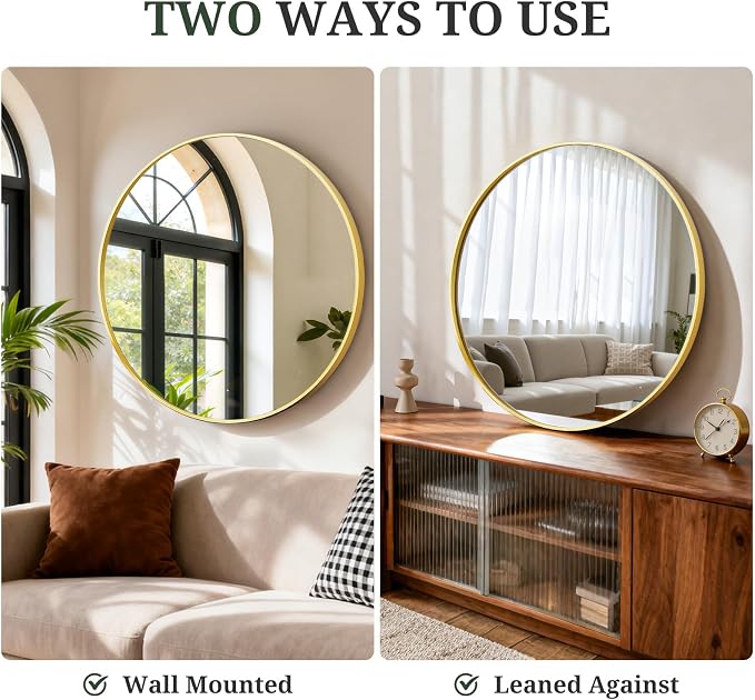 Round Wall Mirror 20 Inch Gold Vanity Mirror with Metal Frame | Modern Circle Wall Mounted Decorative Mirrors for Bathroom, Entryway, Bedroom, Living Room