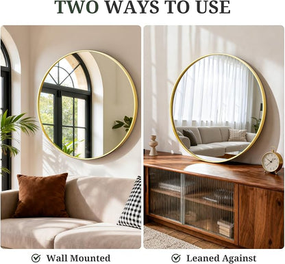 Round Wall Mirror 20 Inch Gold Vanity Mirror with Metal Frame | Modern Circle Wall Mounted Decorative Mirrors for Bathroom, Entryway, Bedroom, Living Room