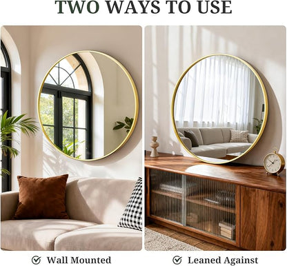 Round Wall Mirror 24 Inch Gold Vanity Mirror with Metal Frame | Modern Circle Wall Mounted Decorative Mirrors for Bathroom, Entryway, Bedroom, Living Room