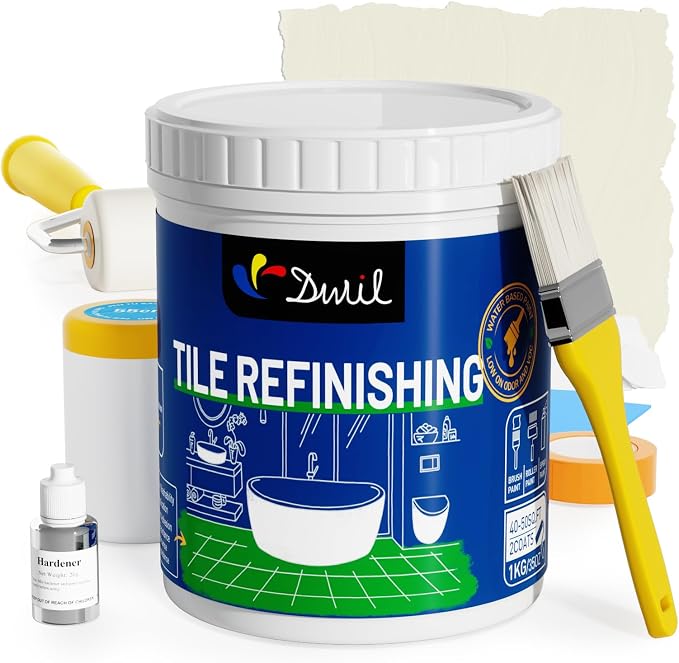 DWIL Tub Paint, Tub and Tile Refinishing Kit with Tools, Bathtub Paint Water Based &Low Odor, Easy to Use for Sink Bathroom Shower, Vanilla White 35oz/50-55sq.ft