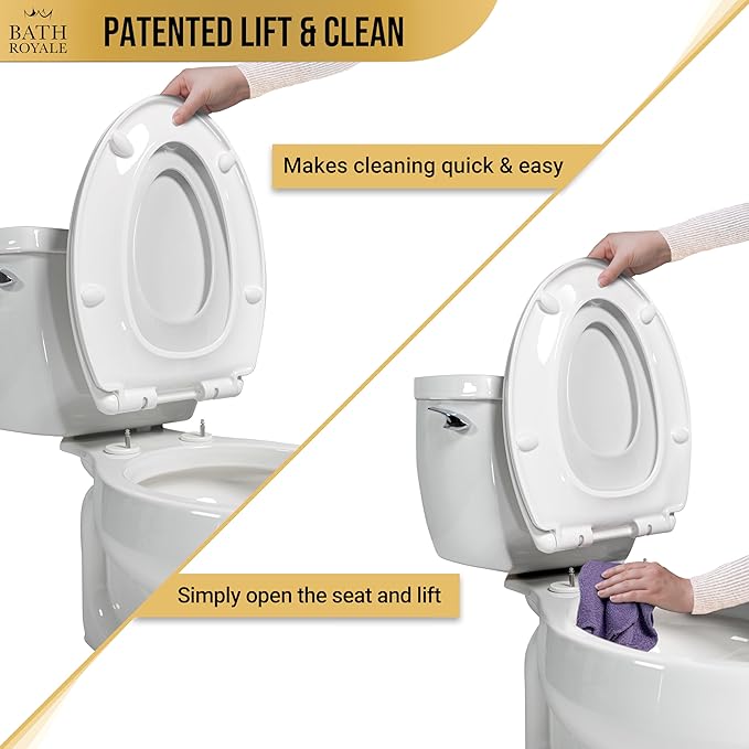 Bath Royale Soft Close Toilet Seat Round with Lid BR500-00 White, Comfortable, Durable, Sturdy, Stain-Resistant and Easy to Clean, Fits All Toilet Brands, Executive Series