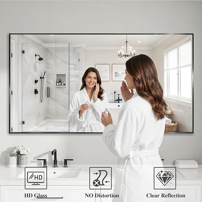 Koonmi Black Rectangle Wall Mirror, 36x55 Inch Bathroom Mirror, Aluminum Frame Vanity Mirror for Entryway, Living Room, Bedroom Bathroom, Hangs Horizontally or Vertically