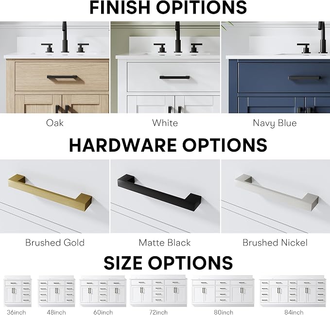 36-Inch Bathroom Vanity with Sink W/ 2 Doors & 4 Drawers & 1 Flip Drawer, White Vanity W/Matte Black Handles
