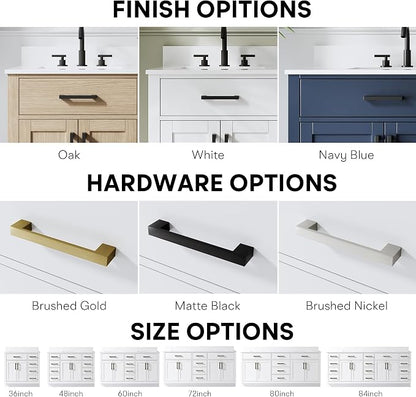 36-Inch Bathroom Vanity with Sink W/ 2 Doors & 4 Drawers & 1 Flip Drawer, White Vanity W/Matte Black Handles