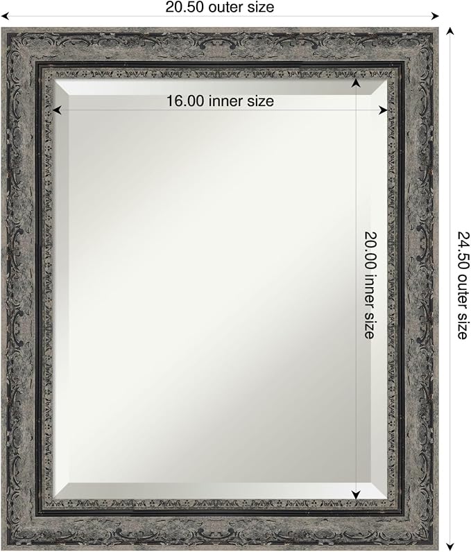 Amanti Art Black Bathroom Mirror for Over Sink, 24x20 Filigree Matte Black Rectangle Vanity Mirror, Small Traditional Frame, Hangs Horizonally and Vertically, Bathroom Wall Decor, Beveled Edge