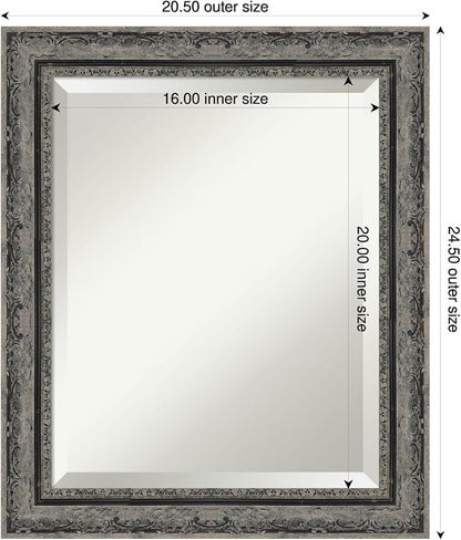 Amanti Art Black Bathroom Mirror for Over Sink, 24x20 Filigree Matte Black Rectangle Vanity Mirror, Small Traditional Frame, Hangs Horizonally and Vertically, Bathroom Wall Decor, Beveled Edge