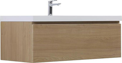 42 Inch Floating Bathroom Vanity with Sink, Modern Oak Wall Mounted Floating Vanity with Glossy Resin Sink, Soft Closing Drawer, Fully Pre Assembled Bathroom Vanity, Natural Oak