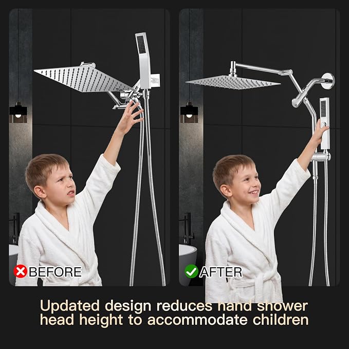 All Metal 10" Shower Head with Handheld, Built-in Power Jet Mode | Luxurious, Square, Rain Shower Heads with Spray Combo Set, High Pressure, Dual, Rainfall, with Extension Arm, Chrome