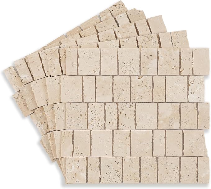 2×3 Inch Piano Travertine Marble Mosaic Tile for Wall Floor, 5 Sheets | Water & Heat Resistant Honed Marble Backsplash Tiles for Kitchen Bathroom Fireplace Surround Durable Unique Veins 4.5SQFT
