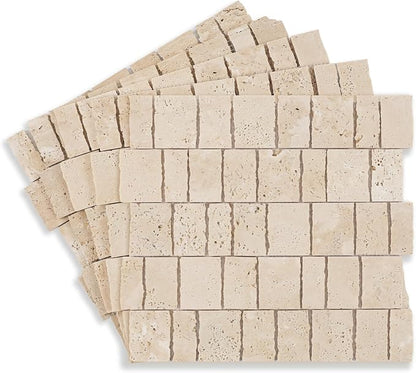 2×3 Inch Piano Travertine Marble Mosaic Tile for Wall Floor, 5 Sheets | Water & Heat Resistant Honed Marble Backsplash Tiles for Kitchen Bathroom Fireplace Surround Durable Unique Veins 4.5SQFT