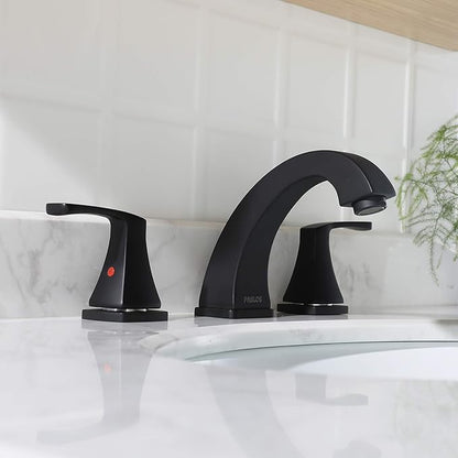 PARLOS Matte Black Widespread Bathroom Faucet with Metal Pop Up Drain and cUPC Faucet Supply Lines, Doris 14258
