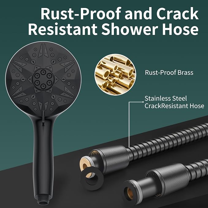 Matte Black Filtered Handheld Shower Head – 10 Spray Modes with Rain & Massage, Built-in Filter, Anti-Clog Nozzles, Power Rinse for Tile & Pets, Easy to Install