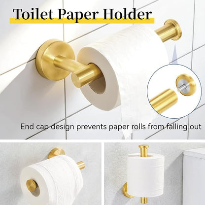 HOMOTEK 4 Pieces Bathroom Accessories Hardware Set, 24 inch Towel Bar, Towel Ring, Robe Hook, Toilet Paper Holder, Stainless Steel Rack Kit Wall Mounted, Gold