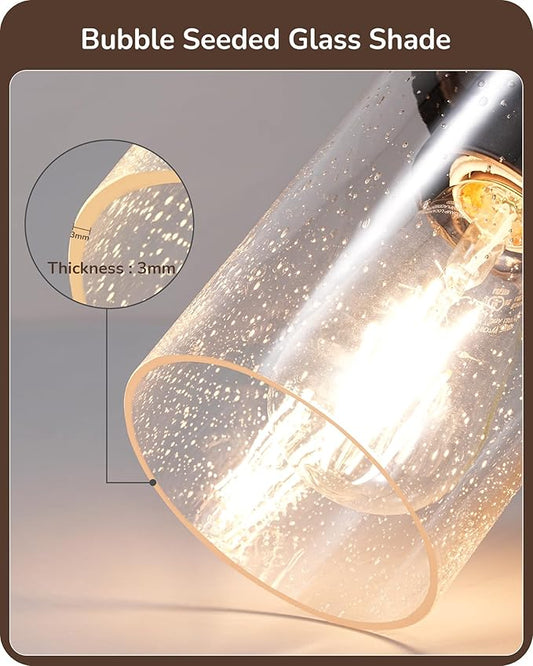 EDISHINE Farmhouse Vanity Lights for Bathroom, 3-Light Bathroom Vanity Light Fixtures Over Mirror, Painted Wood Vintage Bath Wall Sconces Lamp with Bubble Glass Shade for Bedroom, Powder Room