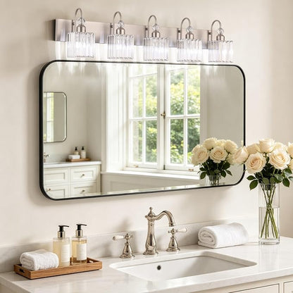 Ralbay Brushed Nickel Bathroom Vanity Light Crystal Modern 5 Light Bathroom Wall Lighting Fixtures Over Mirror