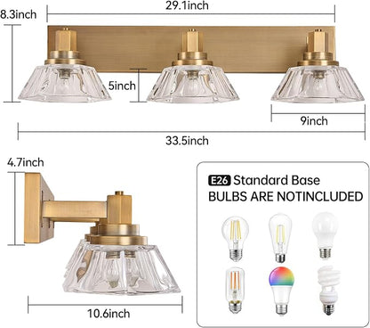 Vintage Bathroom Light Fixtures 3 Lights Vanity Light Matte Antique Brass Finish Vanity Light for Bathroom(13.2 pounds)