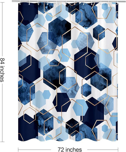 Litabel Extra Long Geometric Shower Curtain for Bathroom, 72x84 | Extra Long Modern Minimalist Shower Curtais, Blue Geometric Art Print Abstract Waterproof Bath Curtain