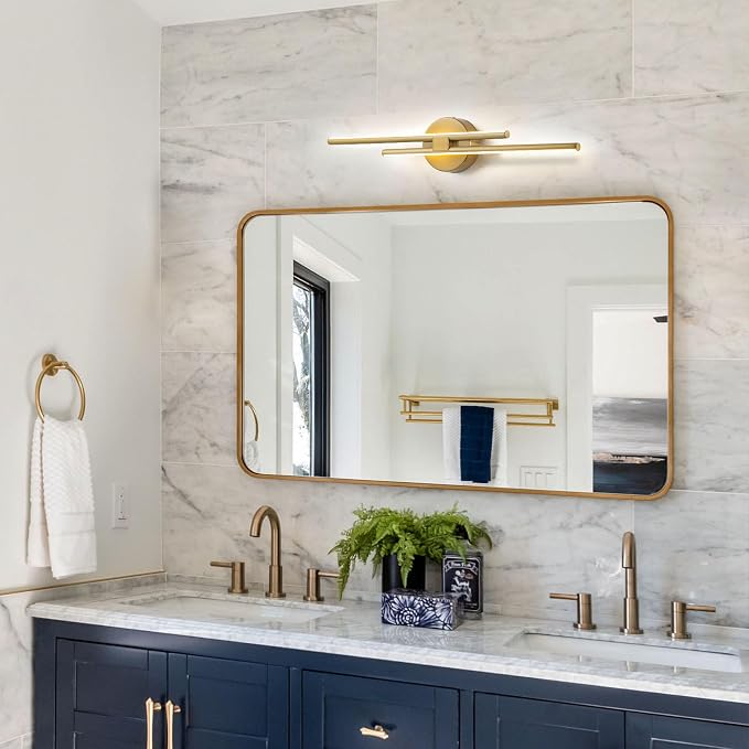 EDISLIVE Dimmable Modern LED Vanity Light Fixtures Bathroom Vanity Wall Lighting, 23.6 in Mirror Vanity Lighting Fixtures for Bathroom Bedroom Makeup Living Room,3000K Warm Light(Gold)