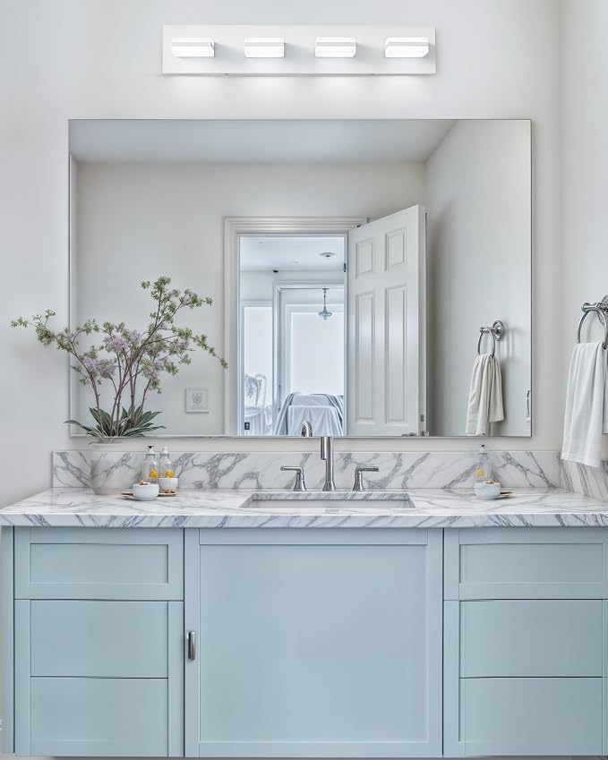 VONLUCE LED Modern Bathroom Vanity Light Fixture, Matte White | 26'', 4-Light, 3CCT, 360° Rotate, High CRI, Flicker-free, Dimmable, Memory Function, Waterproof IP44, Easy Installation