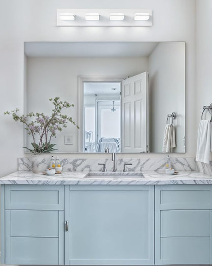 VONLUCE LED Modern Bathroom Vanity Light Fixture, Matte White | 26'', 4-Light, 3CCT, 360° Rotate, High CRI, Flicker-free, Dimmable, Memory Function, Waterproof IP44, Easy Installation