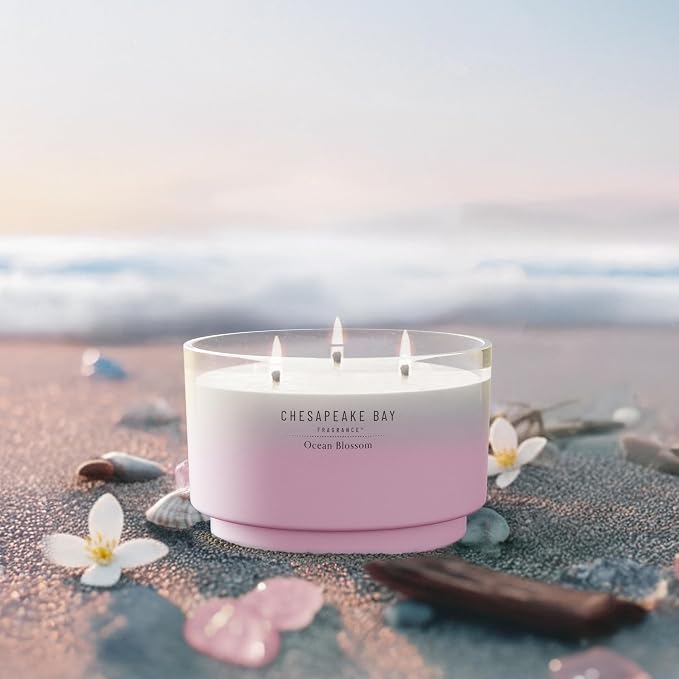 Chesapeake Bay, 14.5oz Ocean Blossom Scented Candle, Mood Evoking Fragrance, Sea Glass-Inspired Jar, Premium Soy Blend Wax with Essential Oils, Coastal Fragrance for Home Décor or Gifting
