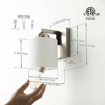 mirrea 1-Light Brushed Nickel Bathroom Vanity Light with White Glass Shade | Over Mirror,Wall Sconce,ETL listed,Bathroom Lighting Fixtures,Elegant Design,Milk White Glass Shade,Easy Installation