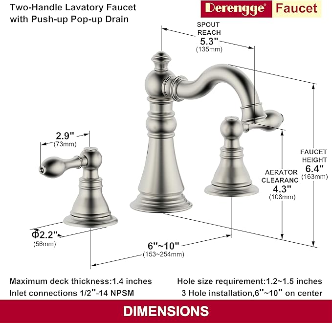 8 Inch Two-Handle Widespread Bathroom Faucet with Pop up Drain, Brushed Nickel Bathroom Sink Faucet 3 Hole,High Arc Swivel Spout Lavatory Faucet,F-8805-BN