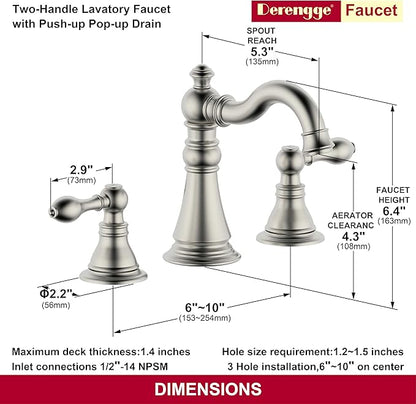 8 Inch Two-Handle Widespread Bathroom Faucet with Pop up Drain, Brushed Nickel Bathroom Sink Faucet 3 Hole,High Arc Swivel Spout Lavatory Faucet,F-8805-BN
