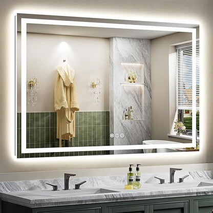 68x40 Inch LED Bathroom Mirror with Lights, Backlit & Front Lit, Anti-Fog Lighted Bathroom Vanity Mirror for Wall, Memory Function, Dimmable, HD Tempered Glass, Shatter-Proof