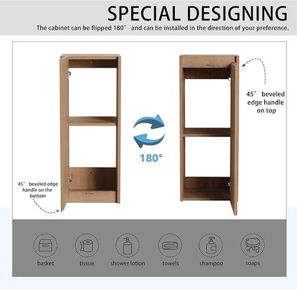SSLine 36-Inch Single Bathroom Vanity Modern Wall Mounted Bathroom Vanity with Sink 36" Small Floating Bathroom Vanities Set with White Open Storage Shelf & 1 Side Cabinet,Brown White